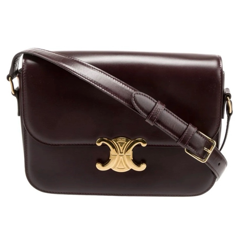 Celine Triomphe Classic Shoulder Bag Bourdeaux Shiny Calfskin Leather
